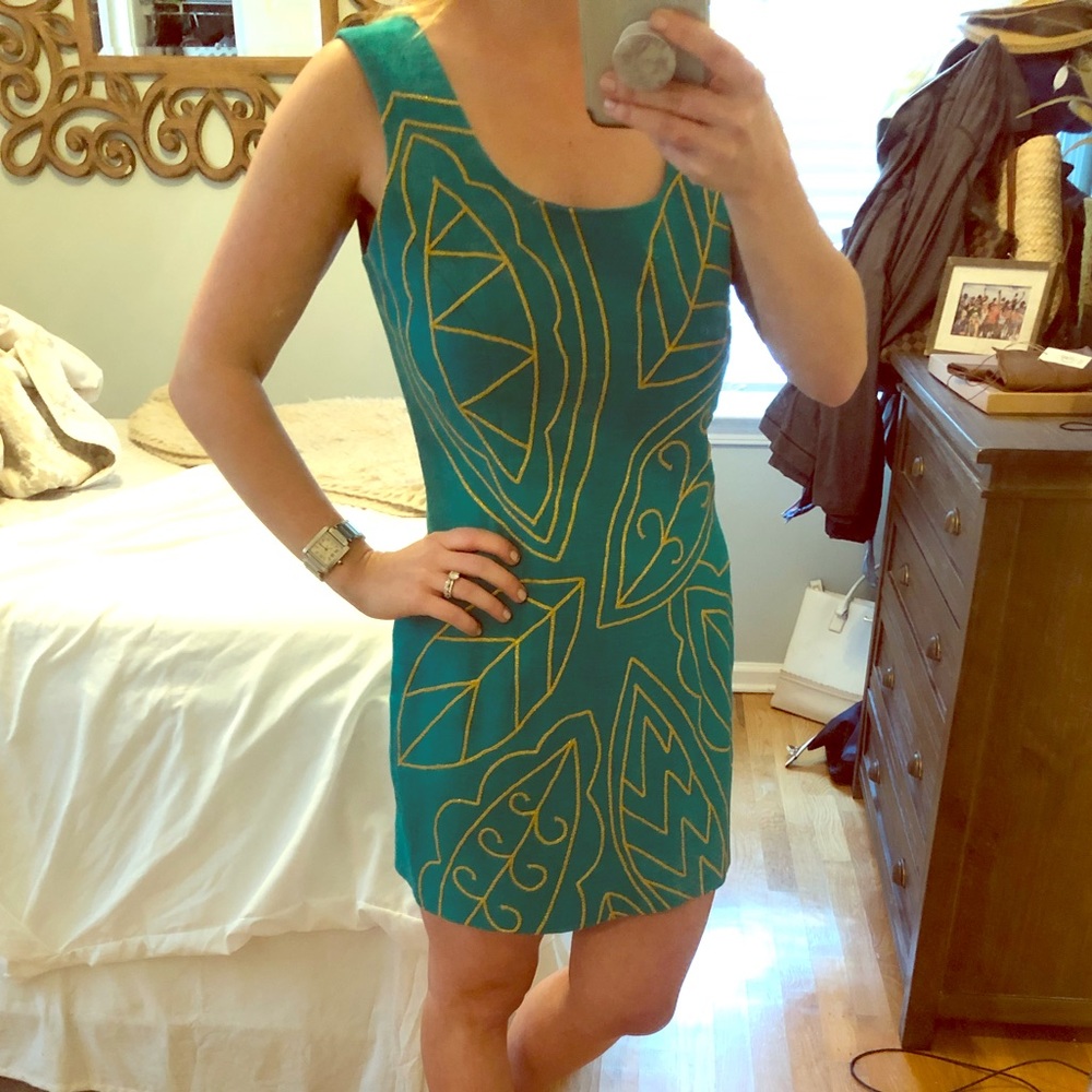 Vintage teal and gold mini dress from Tootsies